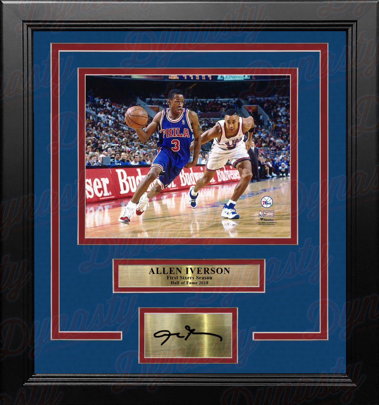 Allen Iverson Rookie Year Philadelphia 76ers 8x10 Framed Basketball Photo with Engraved Autograph - Dynasty Sports & Framing 