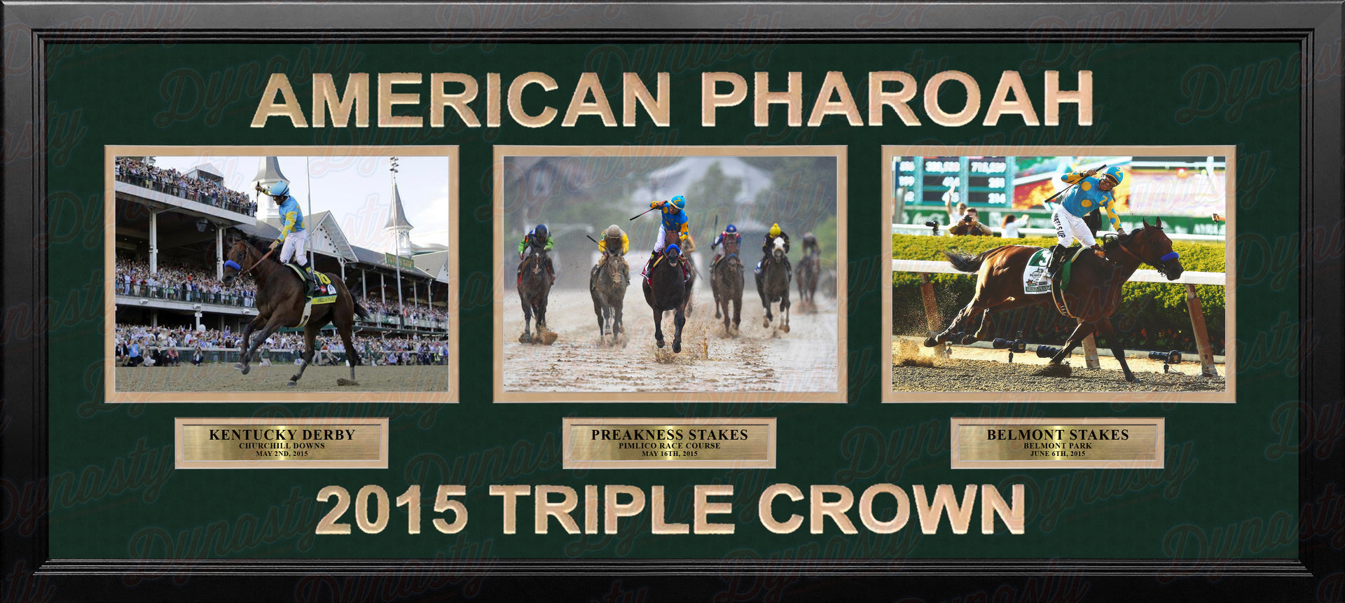 Victor Espinoza & American Pharoah 2015 Triple Crown Winner Framed and Matted Horse Racing Collage - Dynasty Sports & Framing 