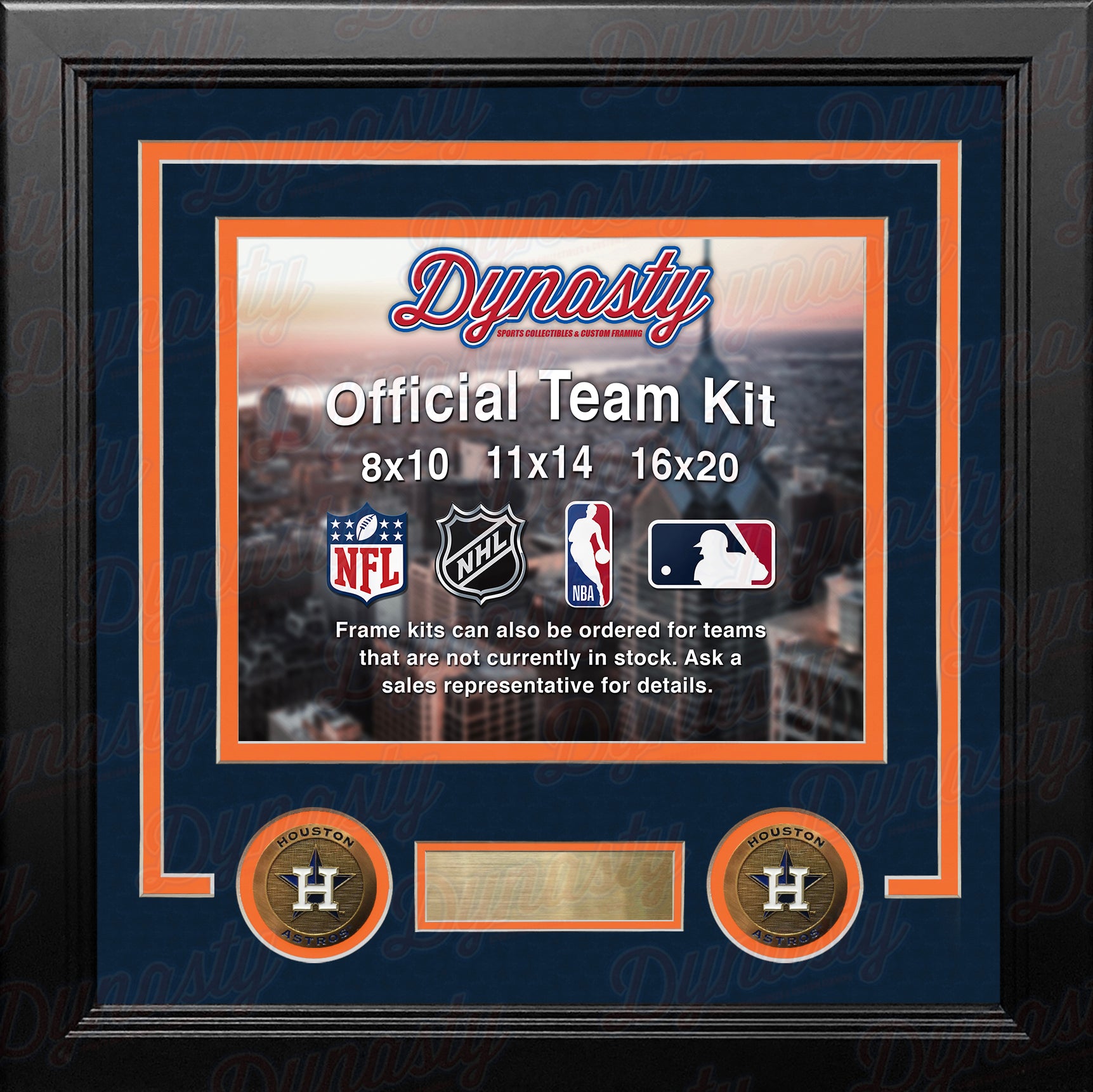 MLB Baseball Photo Picture Frame Kit - Houston Astros (Navy Matting, Orange Trim) - Dynasty Sports & Framing 