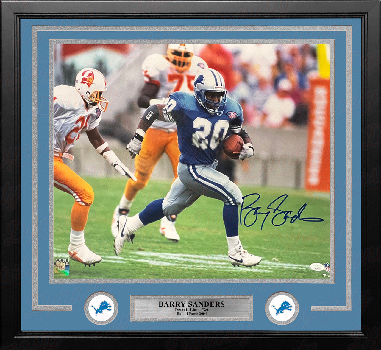Barry Sanders in Action Detroit Lions Autographed 16" x 20" Framed Football Photo - Dynasty Sports & Framing 