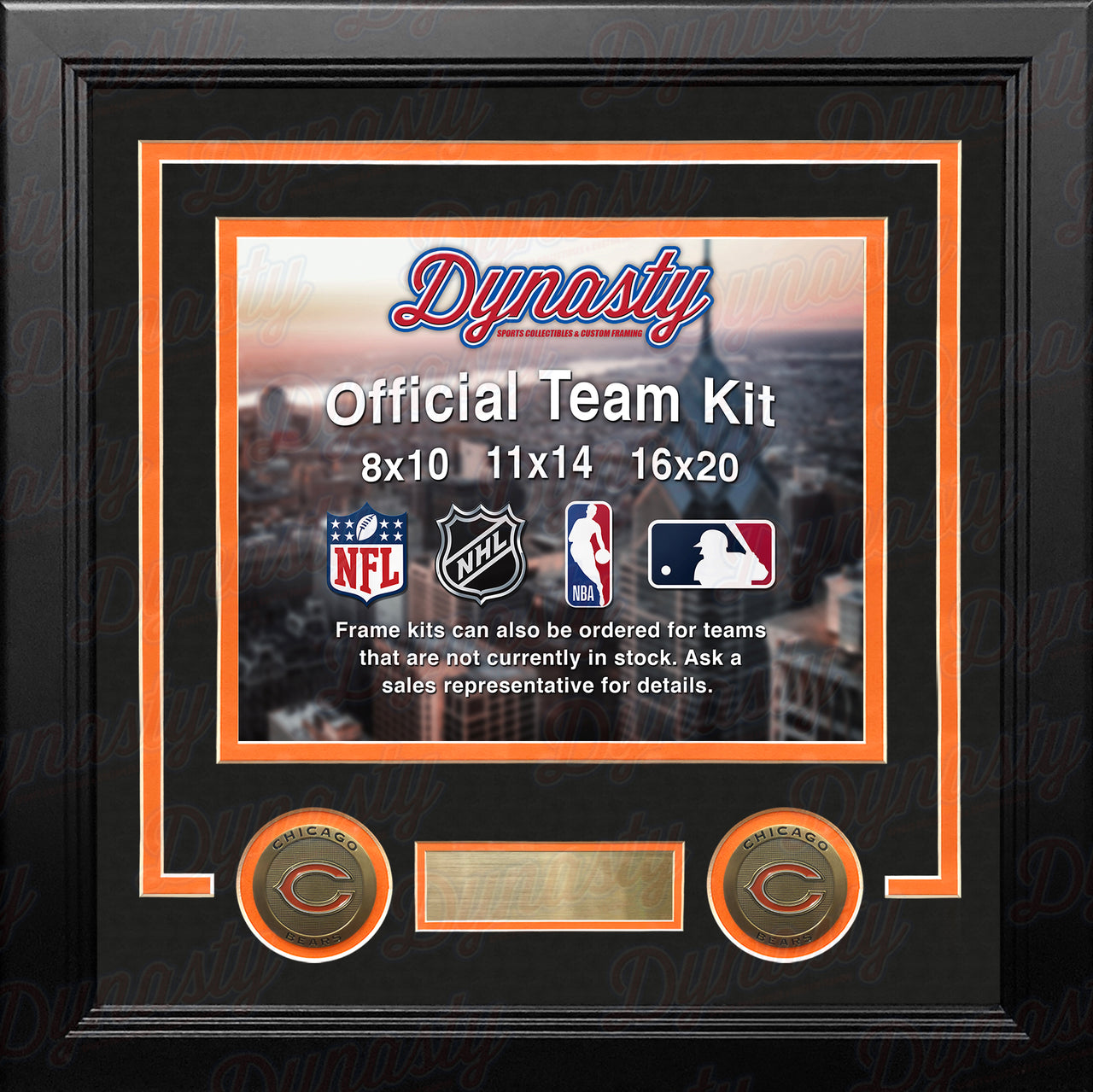 NFL Football Photo Picture Frame Kit - Chicago Bears (Black Matting, Orange Trim) - Dynasty Sports & Framing 