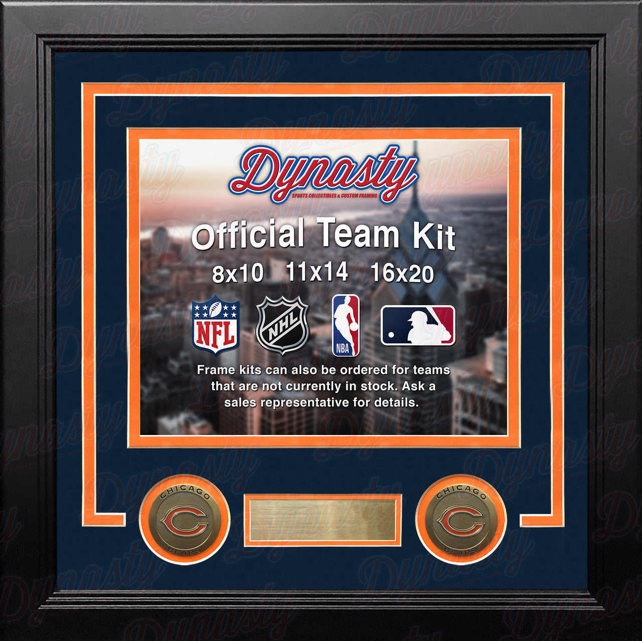 NFL Football Photo Picture Frame Kit - Chicago Bears (Navy Matting, Orange Trim) - Dynasty Sports & Framing 