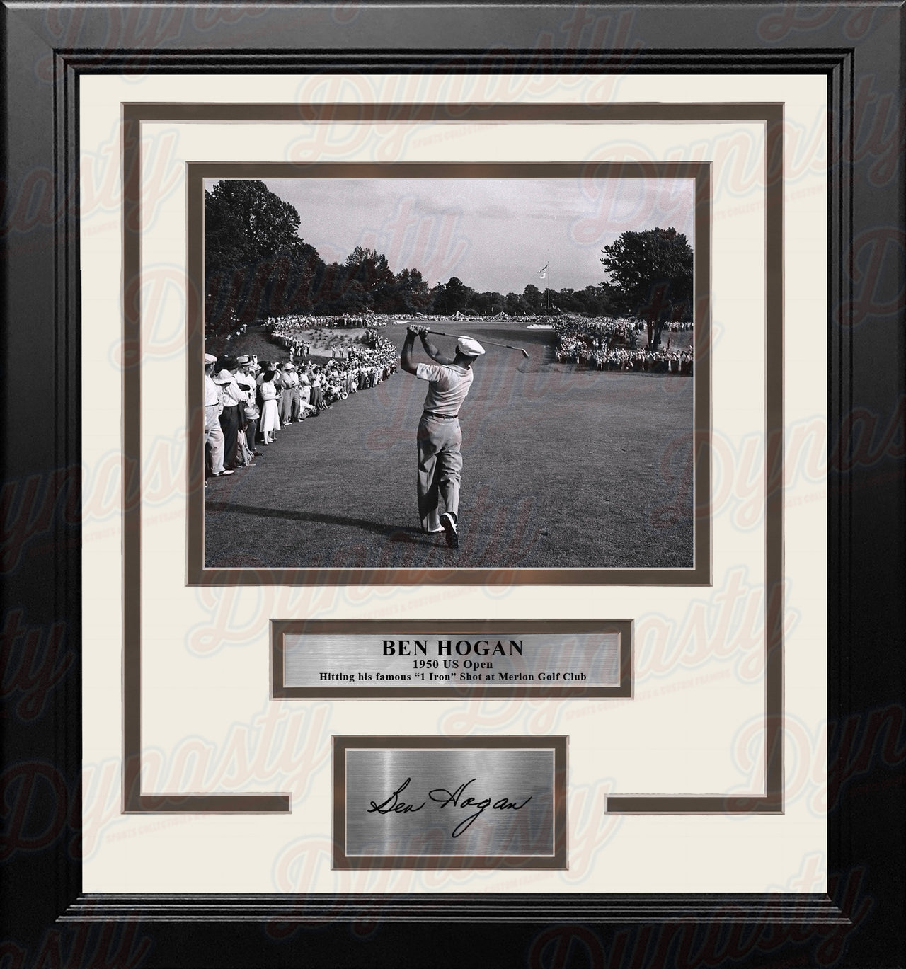 Ben Hogan 1-Iron Shot at the 1950 US Open at Merion Framed Golf Photo with Engraved Autograph - Dynasty Sports & Framing