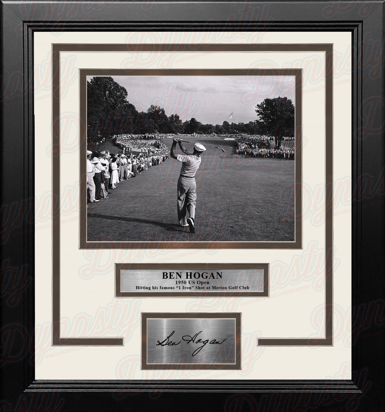 Ben Hogan 1-Iron Shot at the 1950 US Open at Merion Framed Golf Photo with Engraved Autograph - Dynasty Sports & Framing 