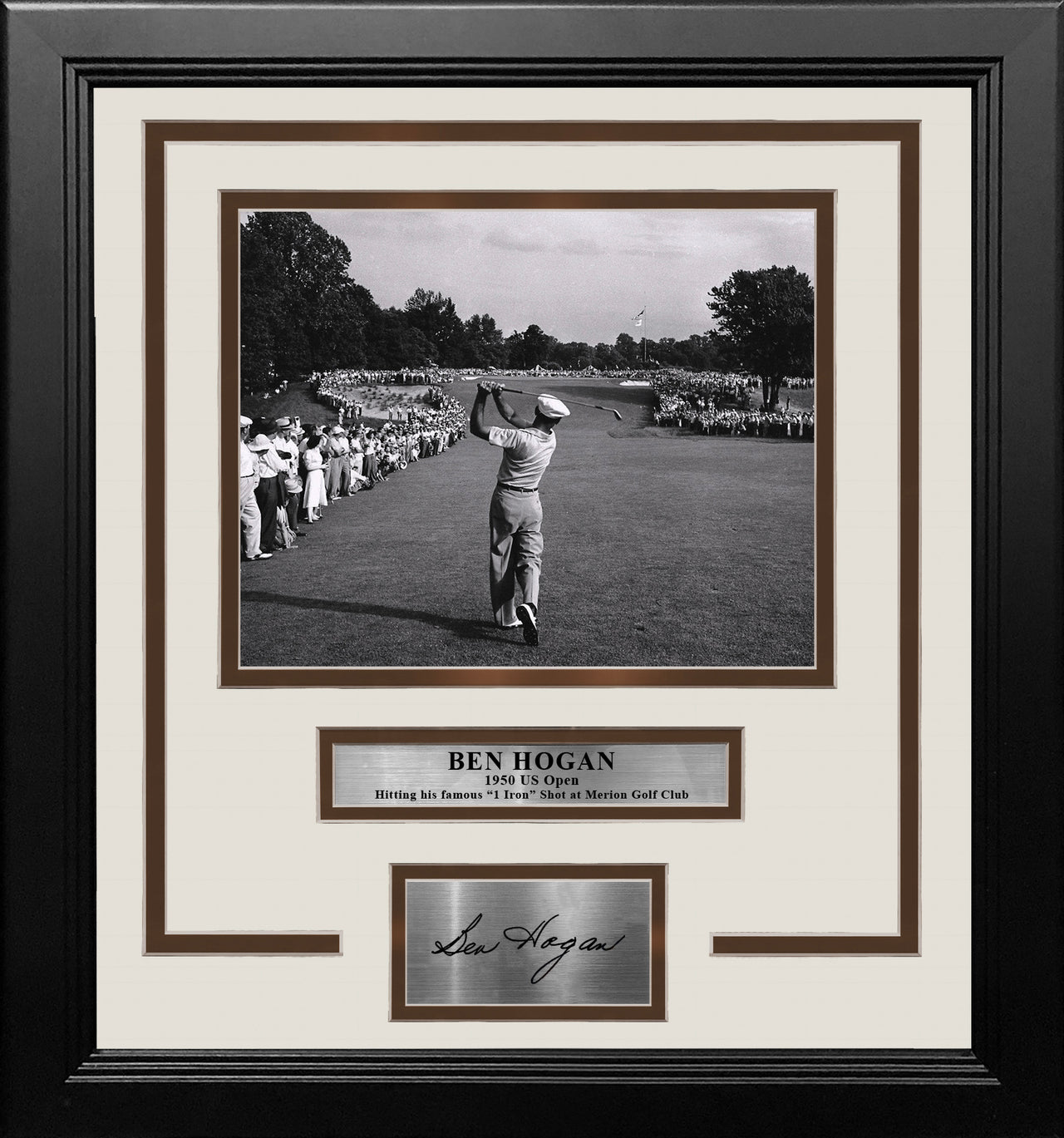 Ben Hogan 1-Iron Shot at the 1950 US Open at Merion Framed Golf Photo with Engraved Autograph - Dynasty Sports & Framing