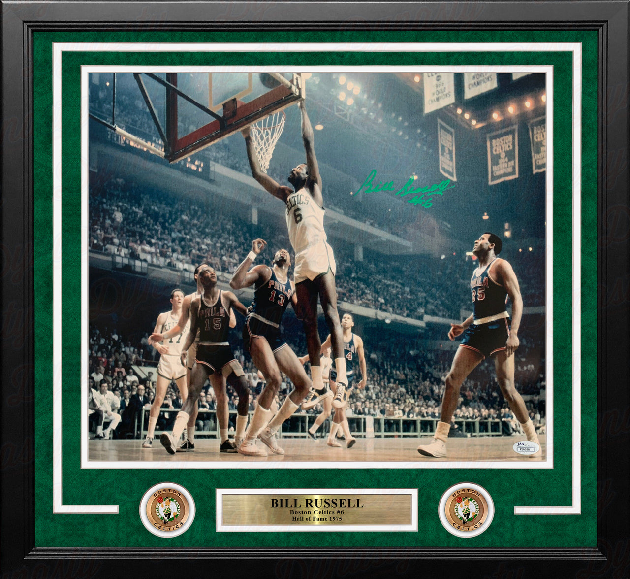 Bill Russell at the Rim Boston Celtics Autographed 16" x 20" Framed Basketball Photo - Dynasty Sports & Framing