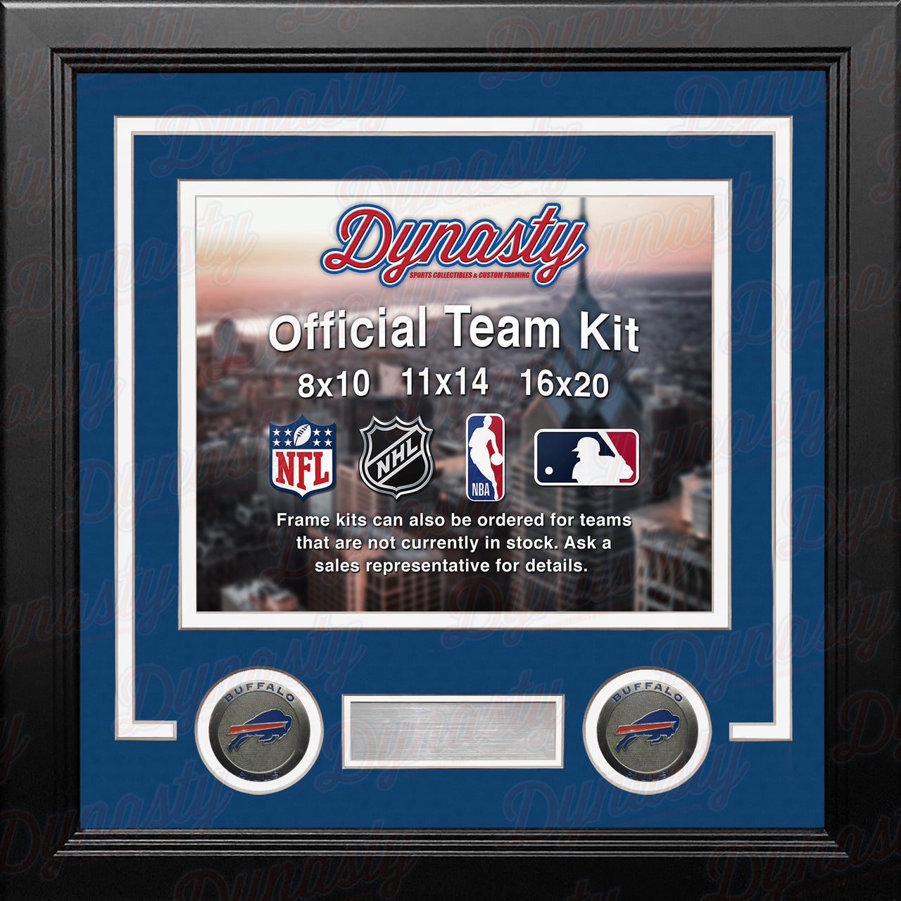 NFL Football Photo Picture Frame Kit - Buffalo Bills (Blue Matting, White Trim) - Dynasty Sports & Framing 