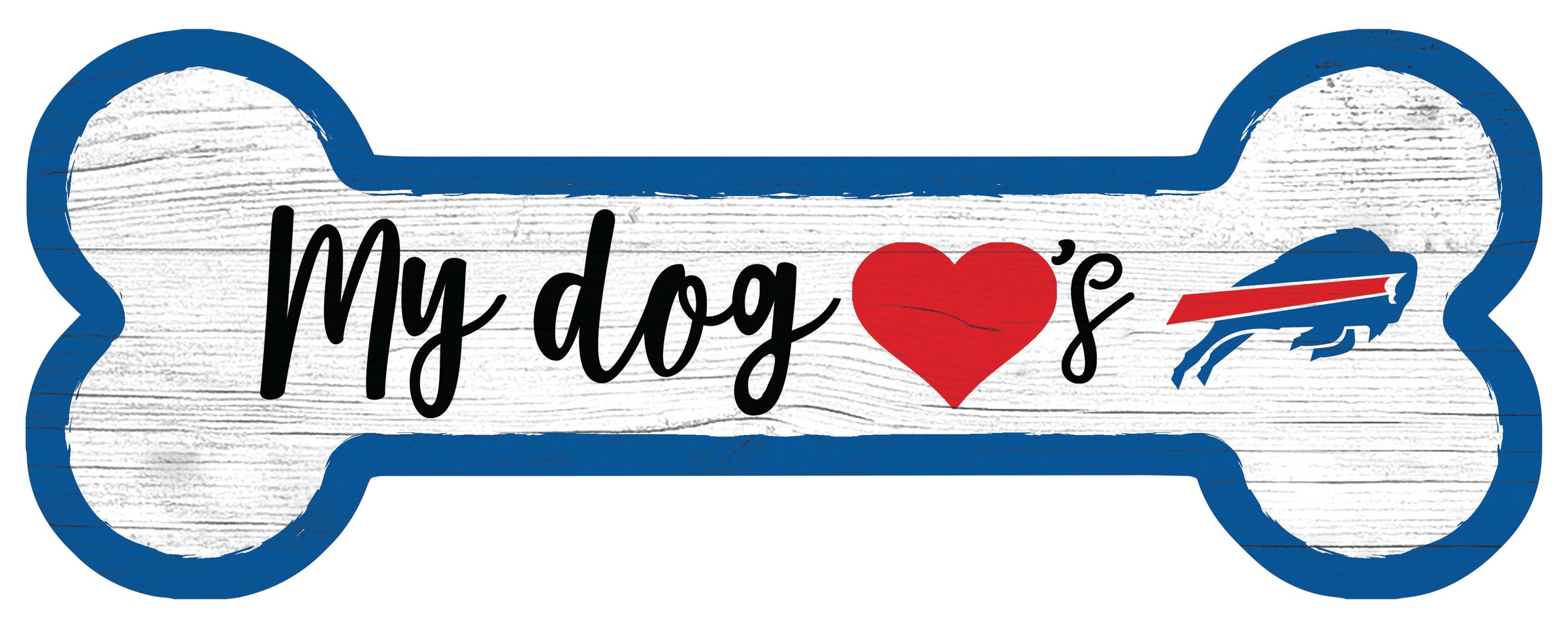 Buffalo Bills Football Dog Bone White Wooden Sign - Dynasty Sports & Framing 