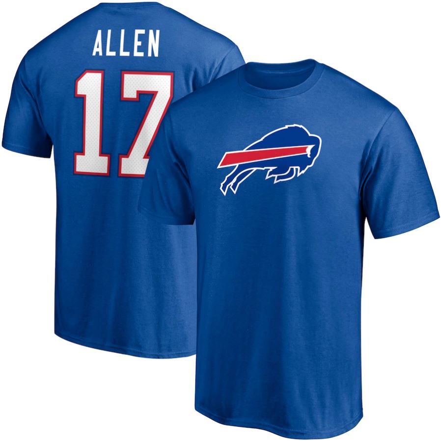 Josh Allen Buffalo Bills Player Icon Name & Number T-Shirt – Royal - Dynasty Sports & Framing 