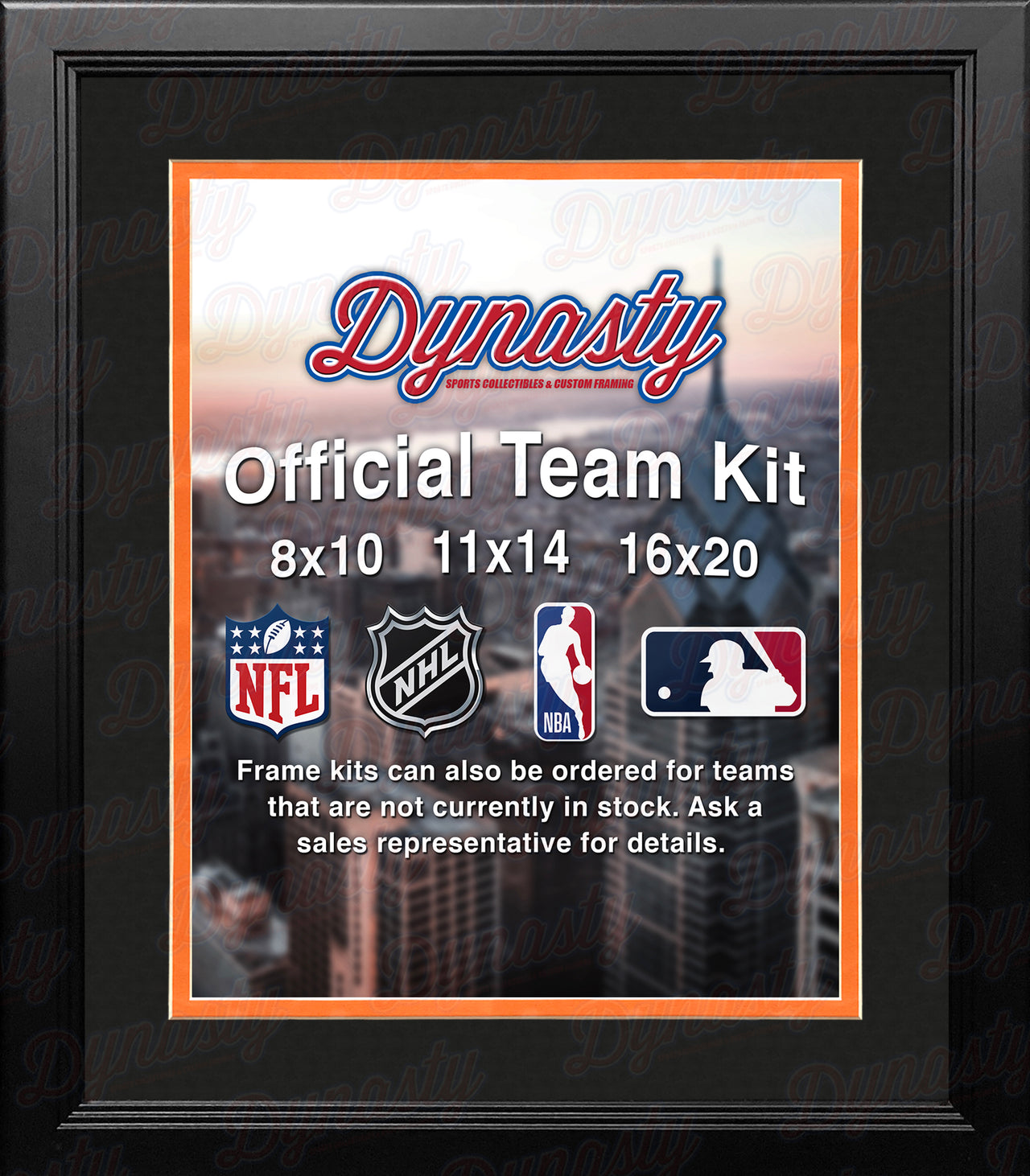 MLB Baseball Photo Picture Frame Kit - Miami Marlins (Black Matting, Orange Trim) - Dynasty Sports & Framing 