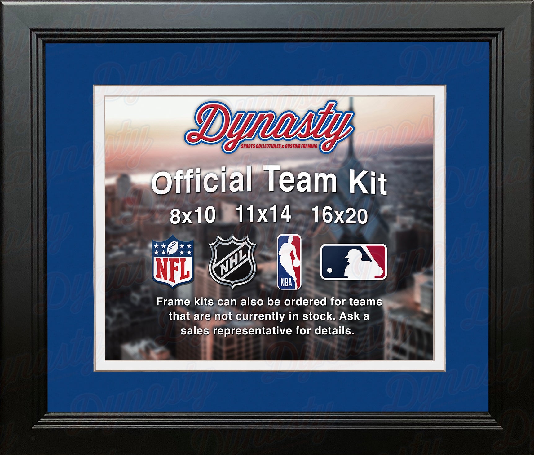 NHL Hockey Photo Picture Frame Kit - Columbus Blue Jackets (Blue Matting, White Trim) - Dynasty Sports & Framing 