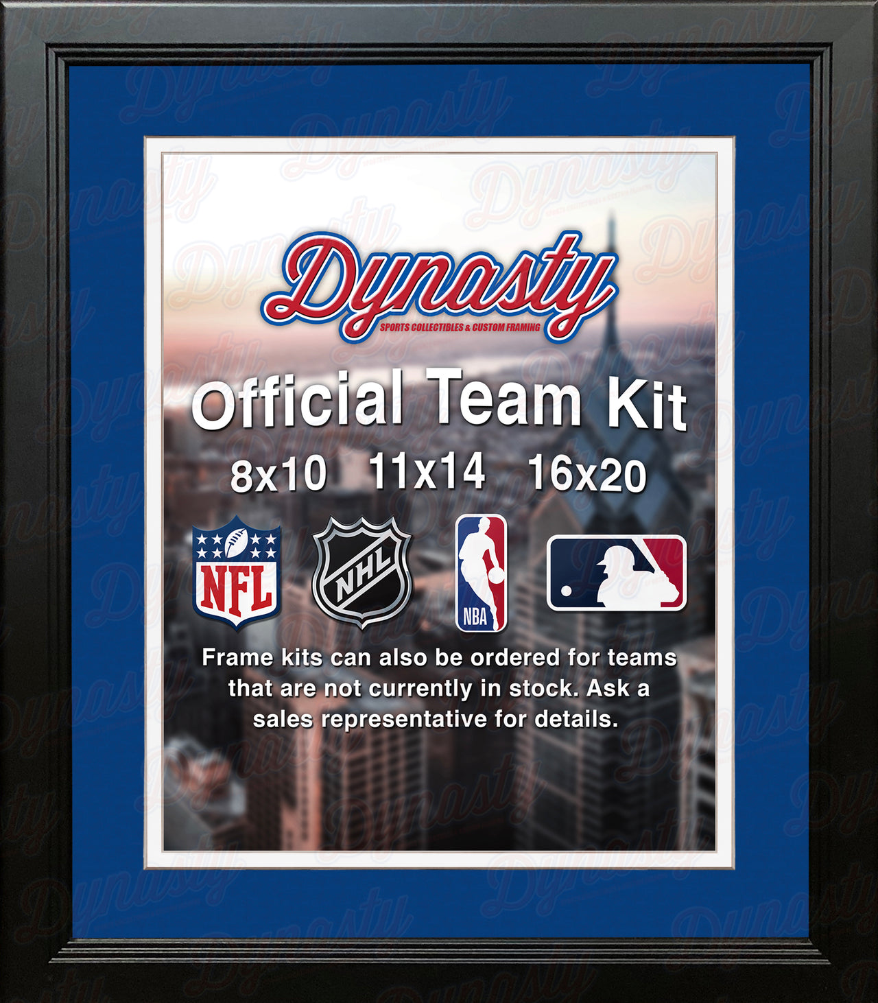 NHL Hockey Photo Picture Frame Kit - Columbus Blue Jackets (Blue Matting, White Trim) - Dynasty Sports & Framing