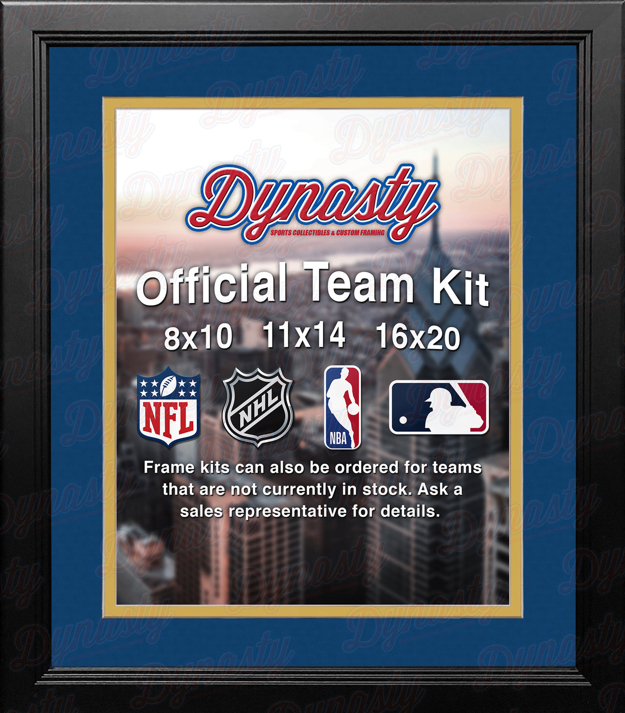 NHL Hockey Photo Picture Frame Kit - Buffalo Sabres (Blue Matting, Yellow Trim) - Dynasty Sports & Framing
