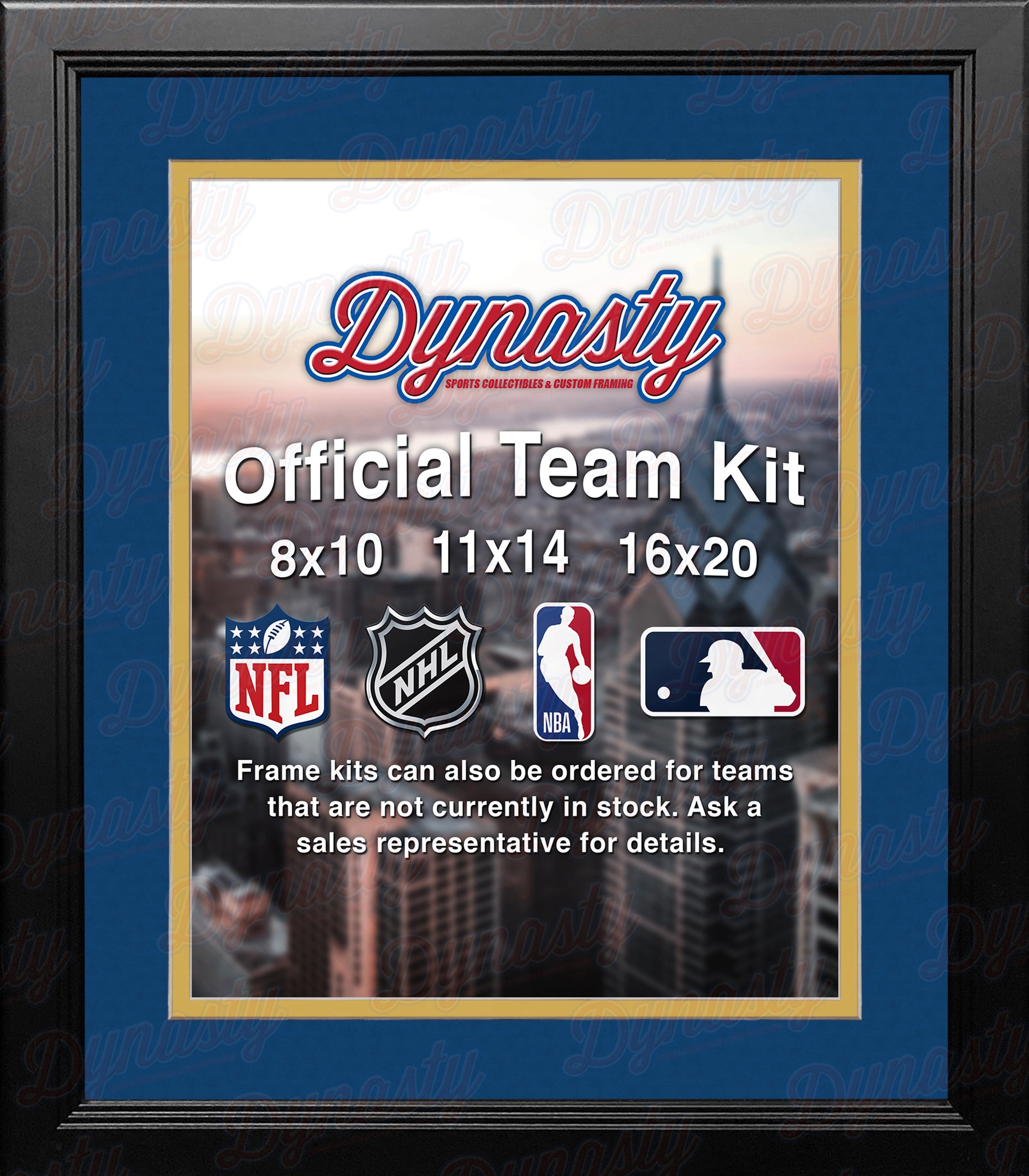 NHL Hockey Photo Picture Frame Kit - Buffalo Sabres (Blue Matting, Yellow Trim) - Dynasty Sports & Framing 