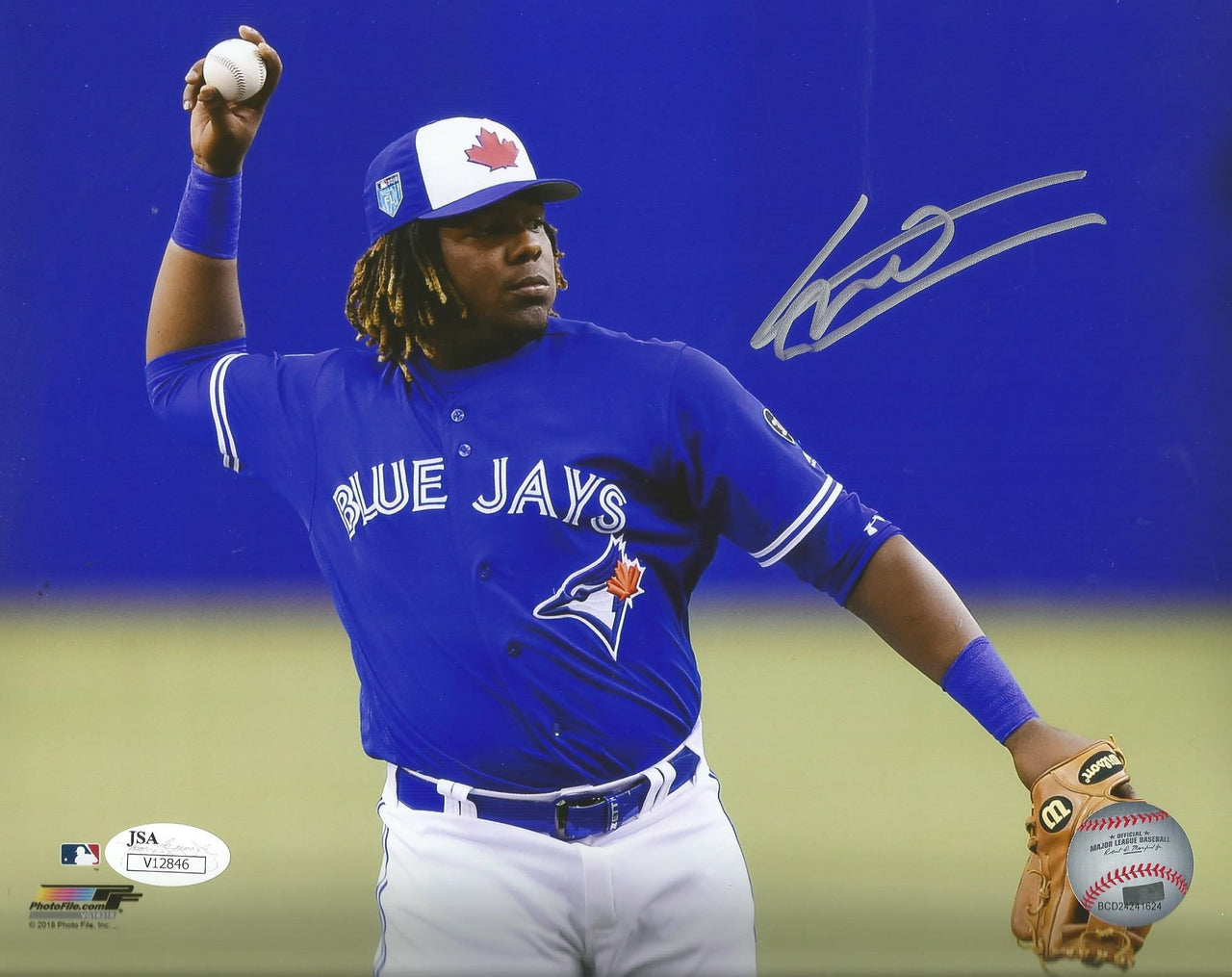 Vladimir Guerrero, Jr. Fielding Toronto Blue Jays Autographed MLB Baseball Photo - Dynasty Sports & Framing