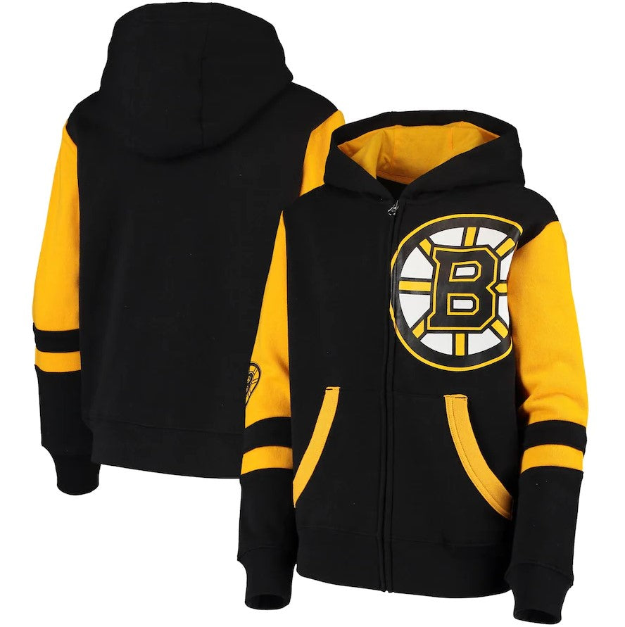 Boston Bruins Youth Faceoff Colorblocked Fleece Full-Zip Hoodie Jacket - Black - Dynasty Sports & Framing 