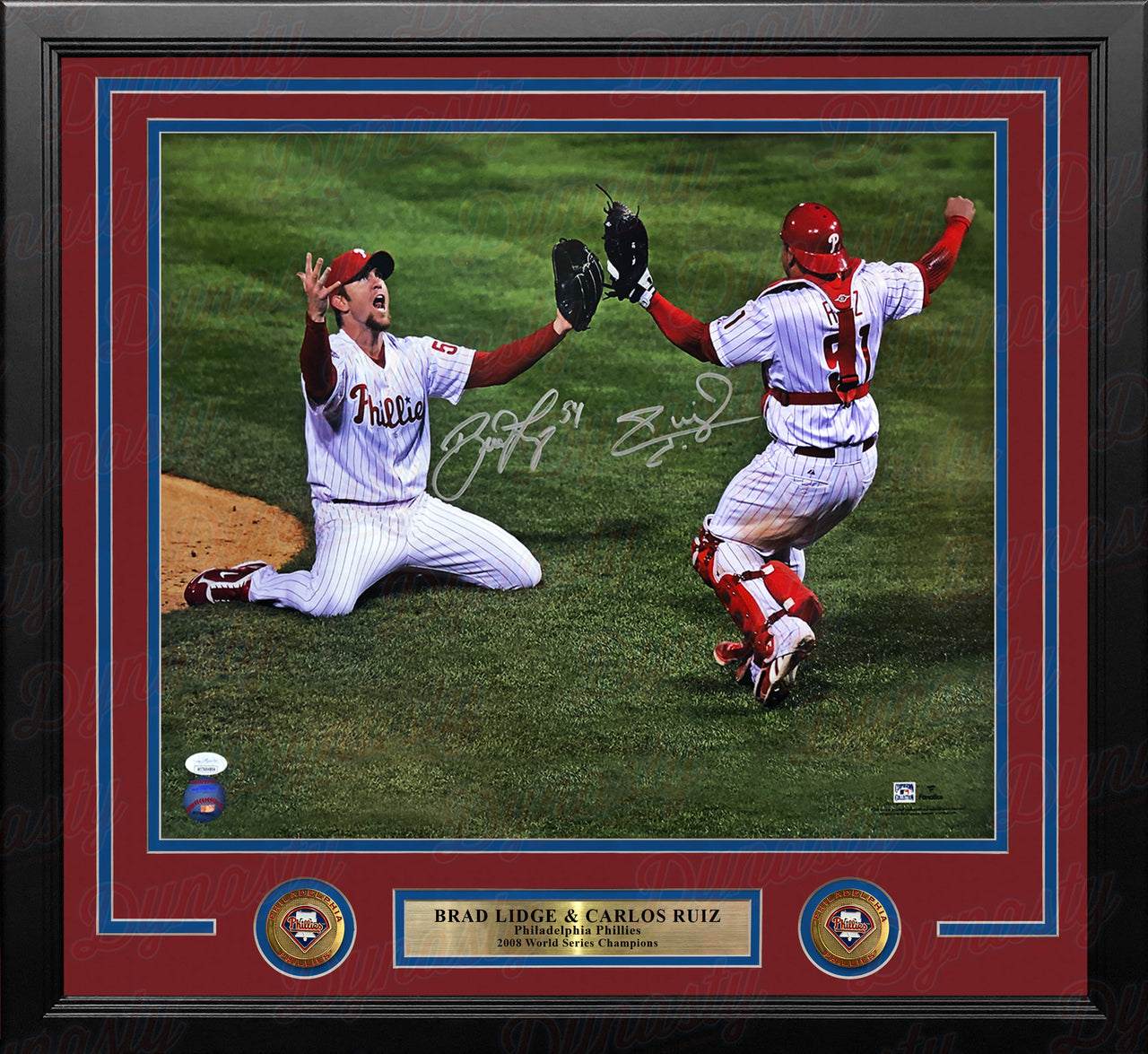 Brad Lidge & Carlos Ruiz Philadelphia Phillies World Series Autographed 16x20 Framed Baseball Photo - Dynasty Sports & Framing 