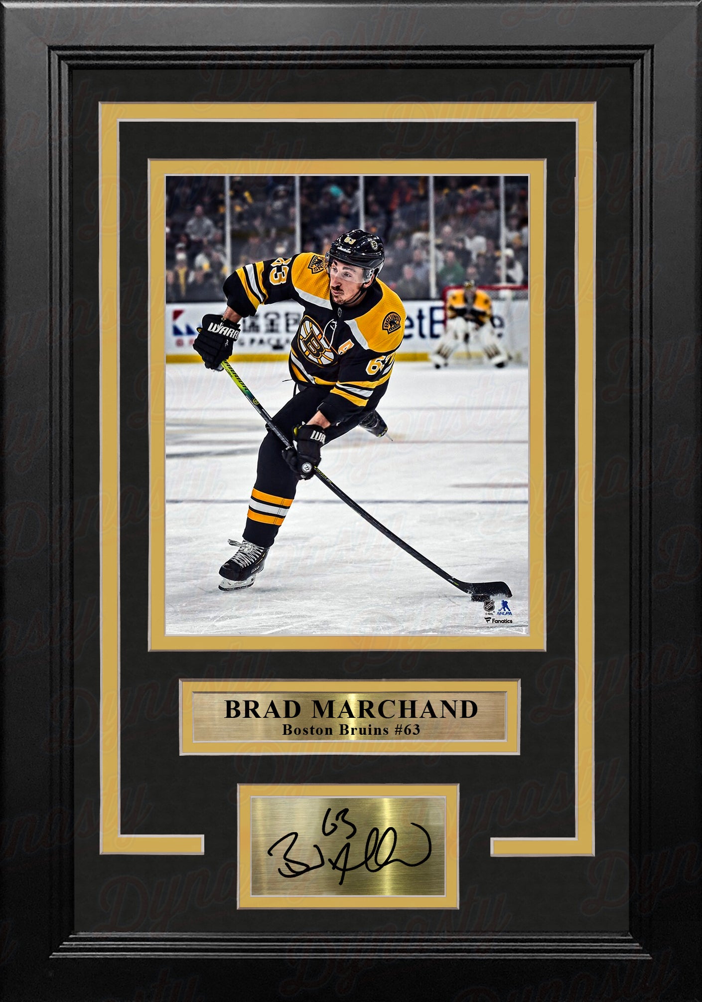 Brad Marchand in Action Boston Bruins 8" x 10" Framed Hockey Photo with Engraved Autograph - Dynasty Sports & Framing 