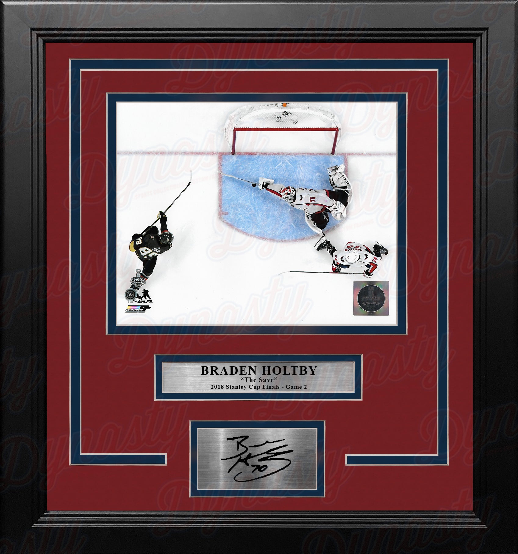 Braden Holtby 2018 Stanley Cup Finals Save Capitals 8x10 Framed Hockey Photo with Engraved Autograph - Dynasty Sports & Framing 