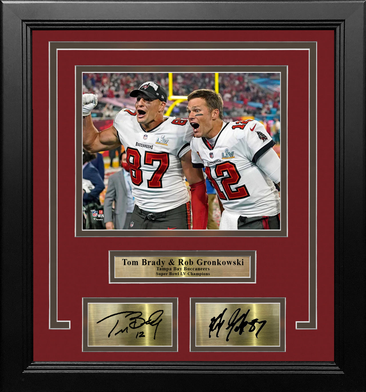 Tom Brady & Rob Gronkowski Super Bowl LV Tampa Bay Buccaneers 8x10 Framed Photo Engraved Autographs - Dynasty Sports & Framing