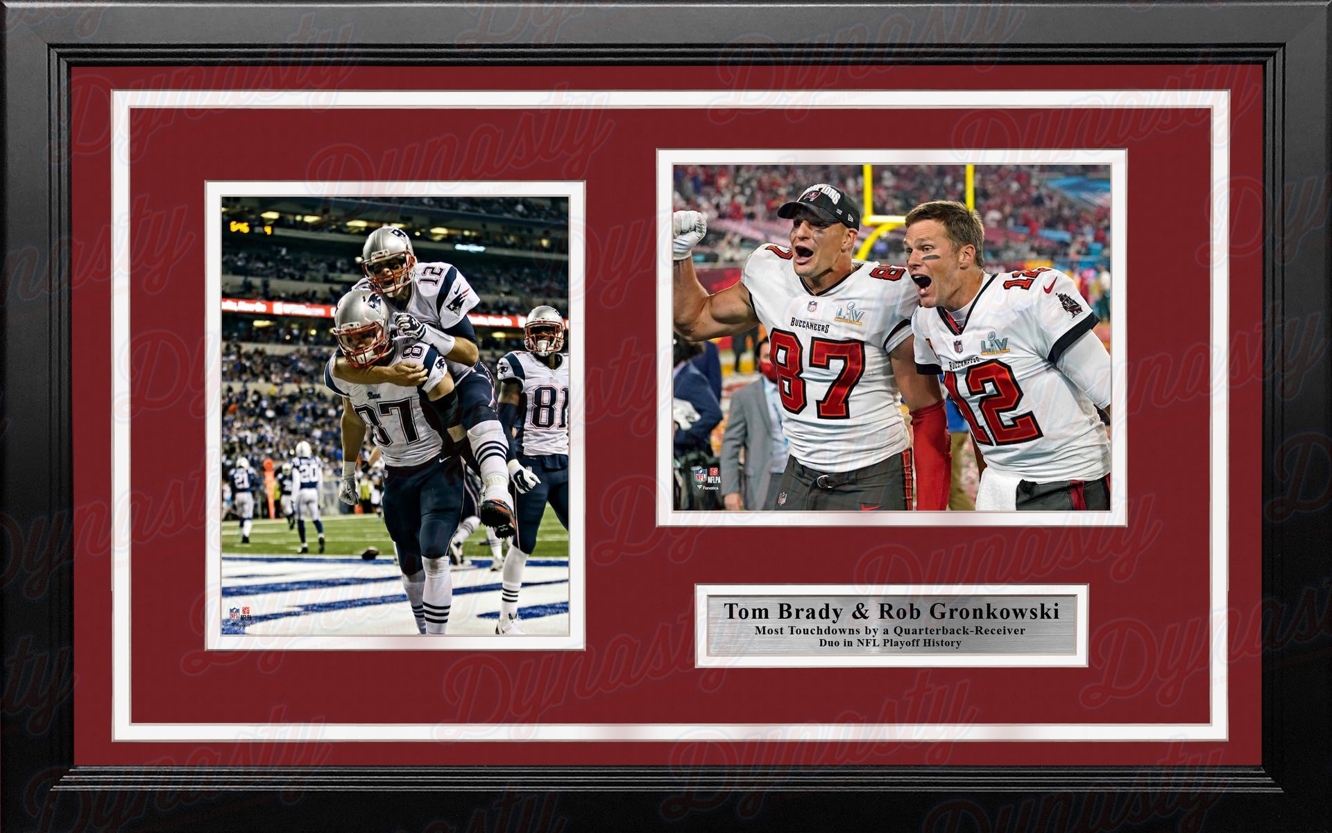 Tom Brady & Rob Gronkowski Greatest Postseason Quarterback-Receiver Duo Framed Photo Collage - Dynasty Sports & Framing 