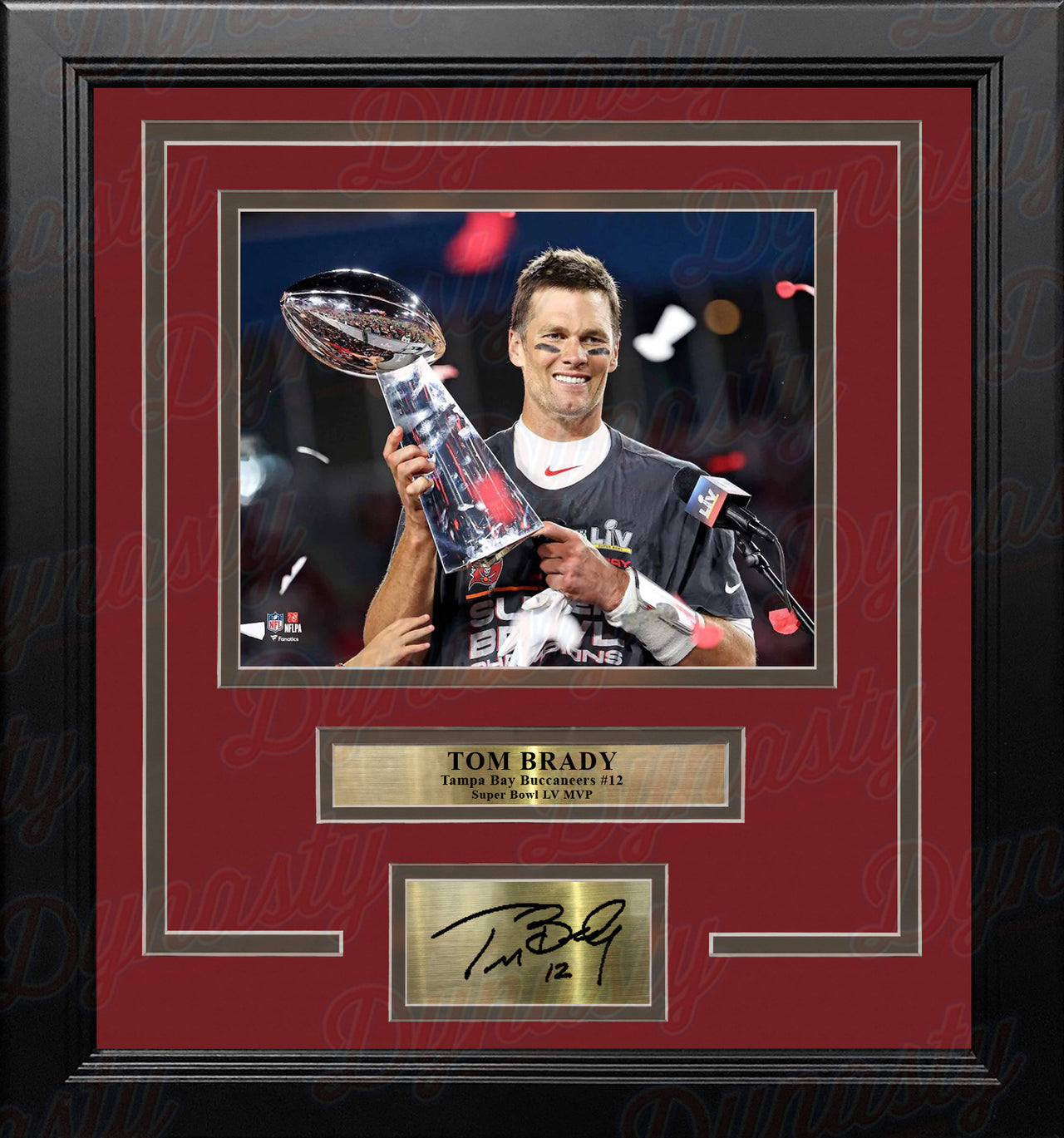 Tom Brady Super Bowl Champions Lombardi Trophy Buccaneers 8x10 Framed Photo with Engraved Autograph - Dynasty Sports & Framing