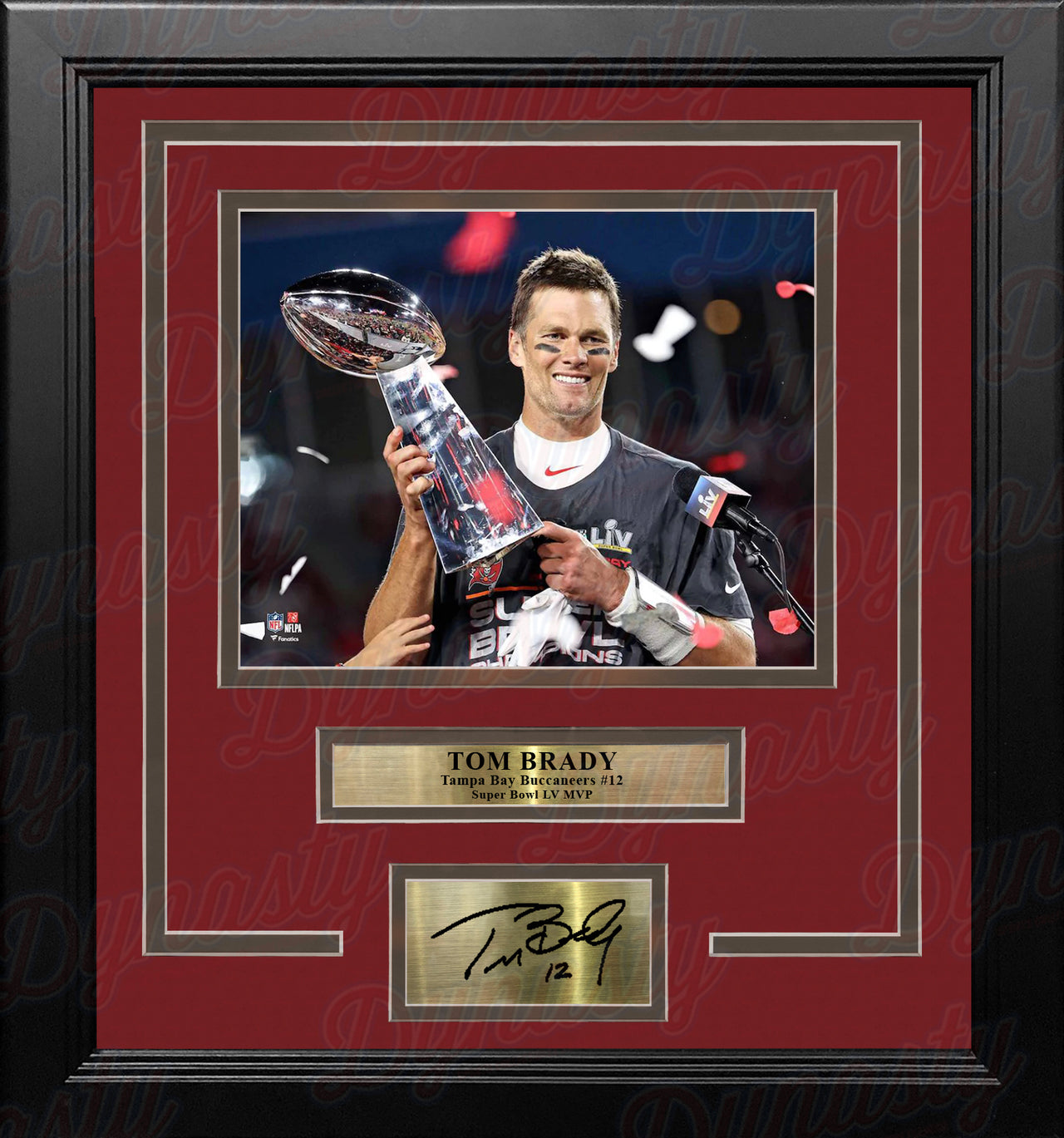 Tom Brady Super Bowl Champions Lombardi Trophy Buccaneers 8x10 Framed Photo with Engraved Autograph - Dynasty Sports & Framing 