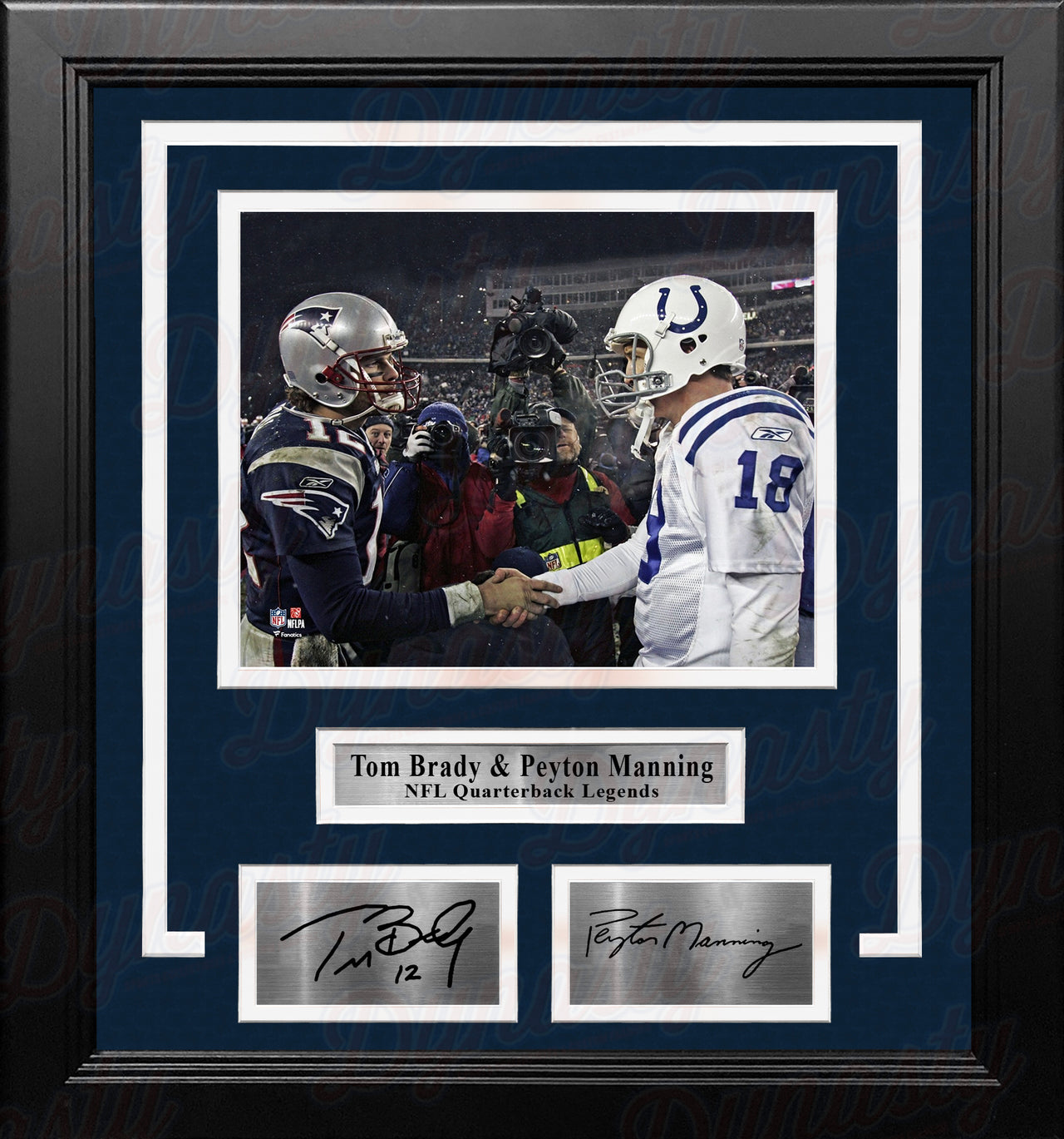 Tom Brady and Peyton Manning 8x10 Quarterback Legends Framed Football Photo with Engraved Autographs - Dynasty Sports & Framing 