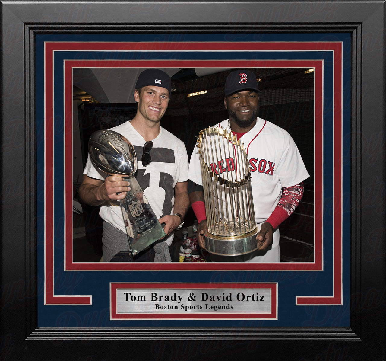Tom Brady & David Ortiz 8" x 10" Framed Championship Trophy Photo - Dynasty Sports & Framing 