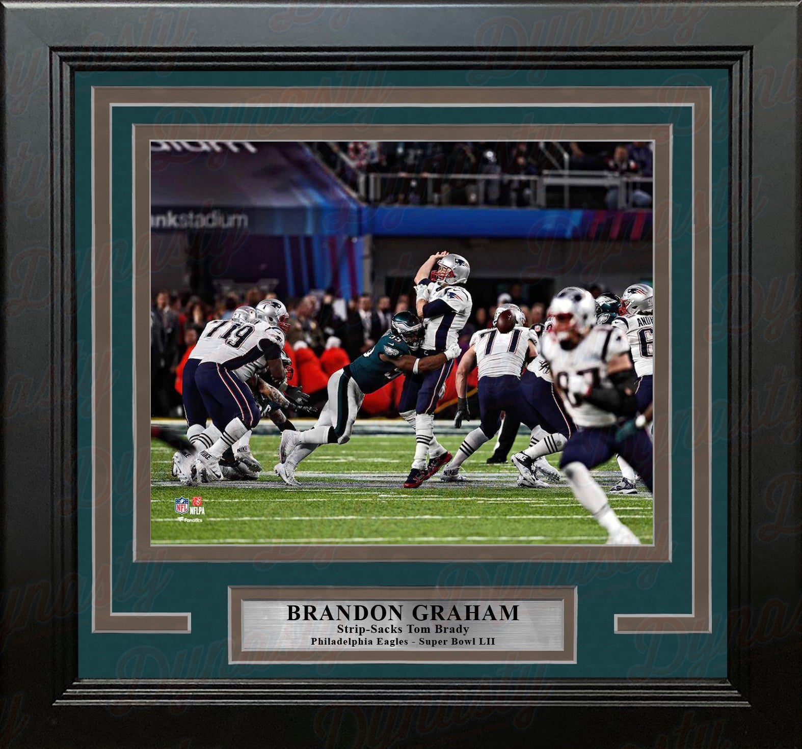 Brandon Graham Sacks Tom Brady Super Bowl LII Philadelphia Eagles Framed Football Photo - Dynasty Sports & Framing 