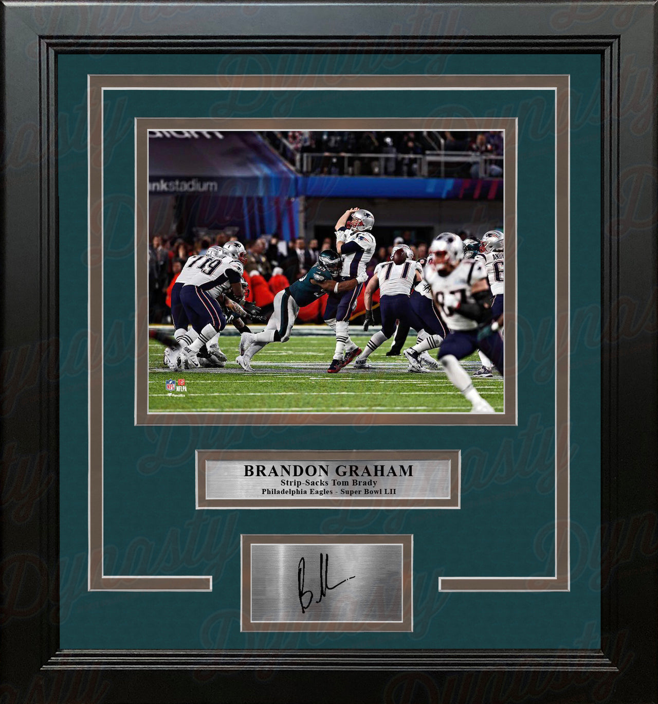 Brandon Graham Sacks Brady Super Bowl Philadelphia Eagles Framed Photo with Engraved Autograph - Dynasty Sports & Framing 