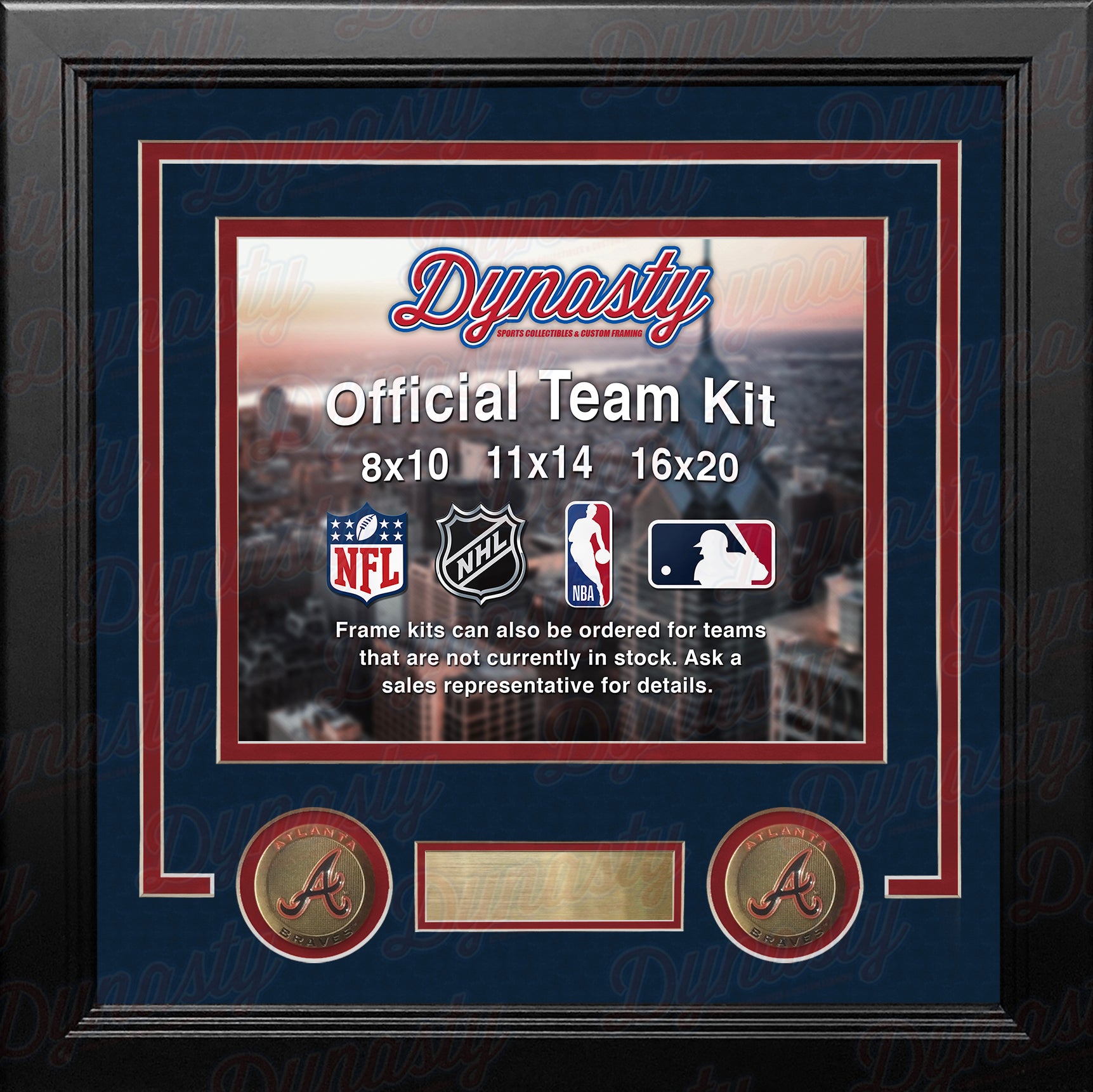 MLB Baseball Photo Picture Frame Kit - Atlanta Braves (Navy Matting, Red Trim) - Dynasty Sports & Framing 