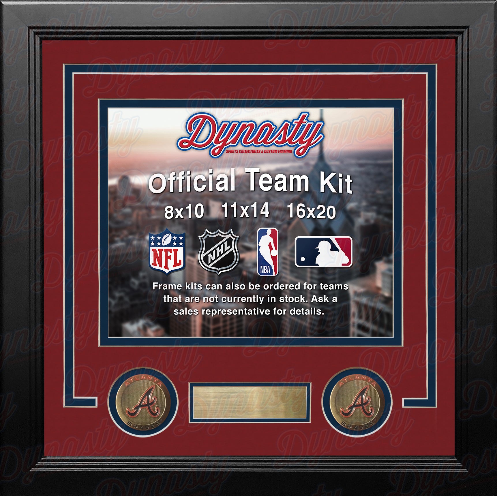 MLB Baseball Photo Picture Frame Kit - Atlanta Braves (Red Matting, Navy Trim) - Dynasty Sports & Framing 