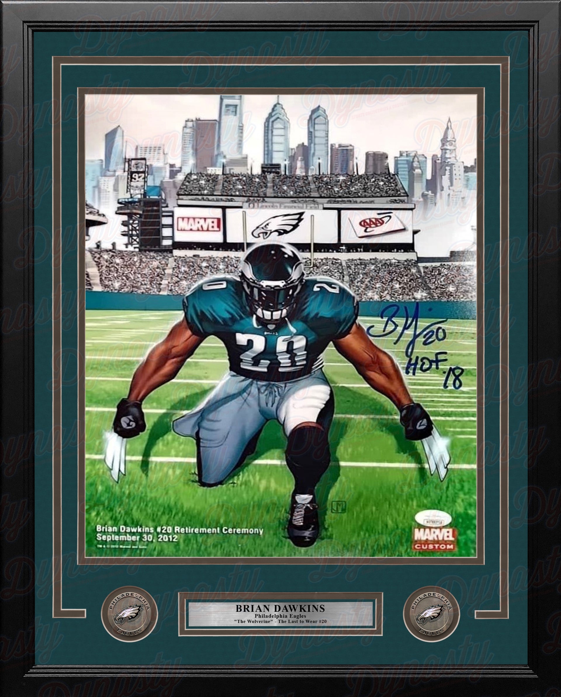 Brian Dawkins Wolverine Retirement Collage Philadelphia Eagles Autographed 11x14 Framed Photo Inscribed Hall of Fame - Dynasty Sports & Framing 
