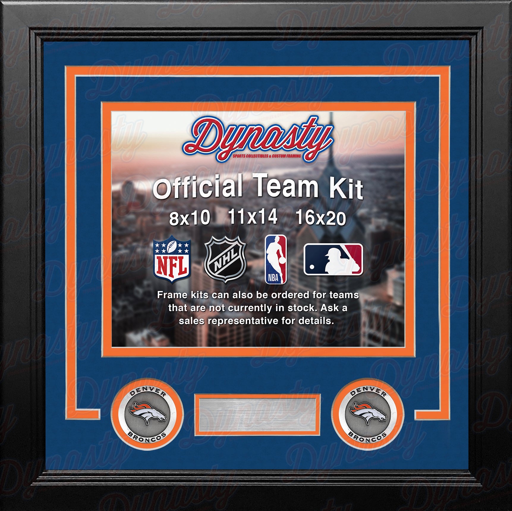 NFL Football Photo Picture Frame Kit - Denver Broncos (Blue Matting, Orange Trim) - Dynasty Sports & Framing 