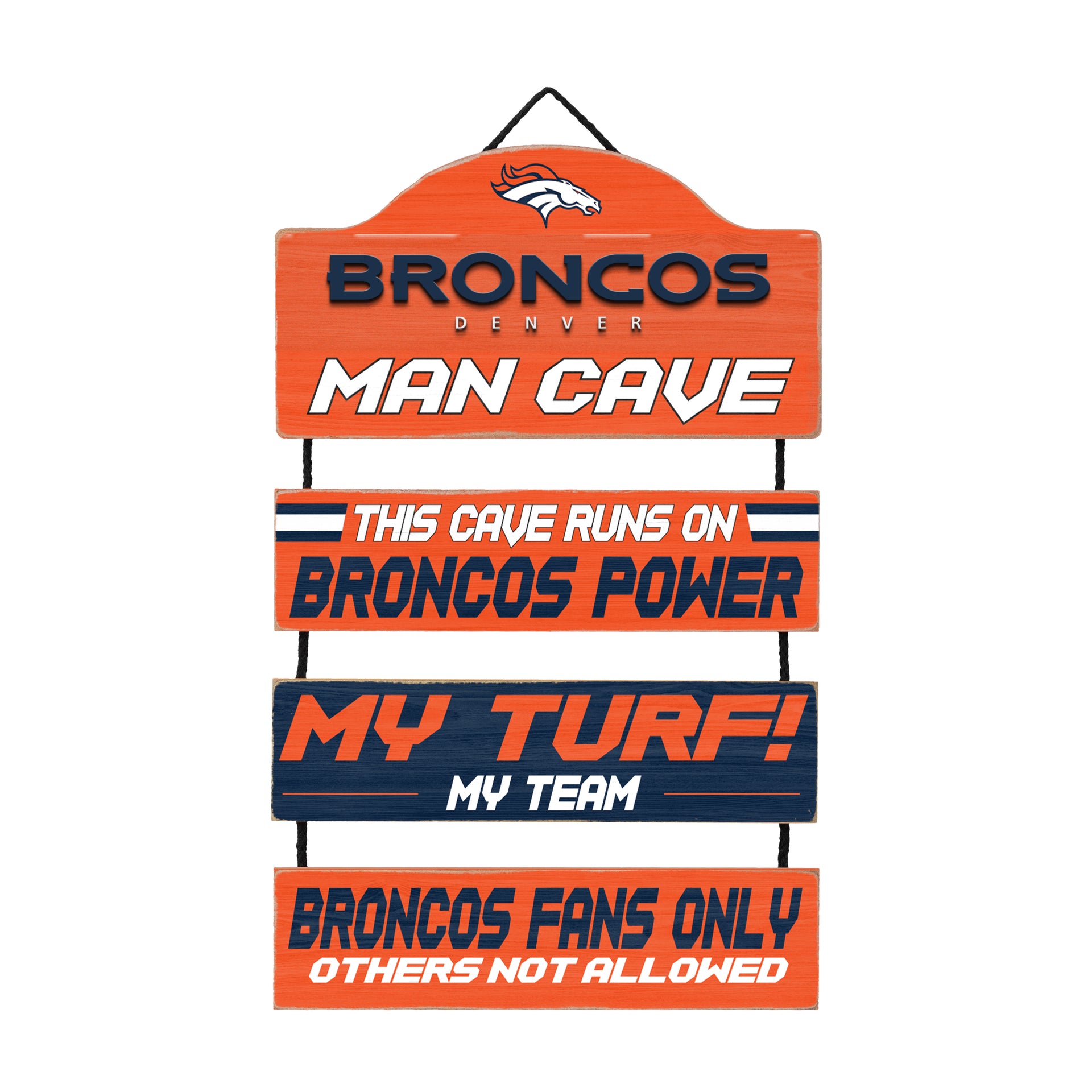 Denver Broncos Wooden Man Cave Dangle Sign - Dynasty Sports & Framing 