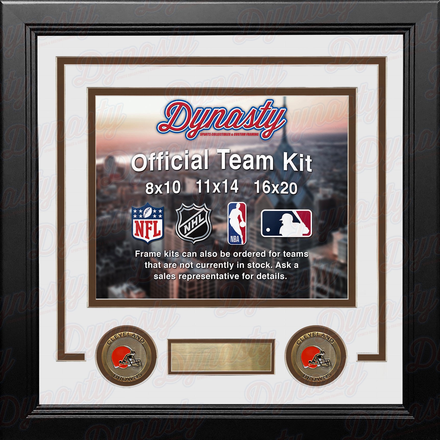 NFL Football Photo Picture Frame Kit - Cleveland Browns (White Matting, Brown Trim) - Dynasty Sports & Framing 