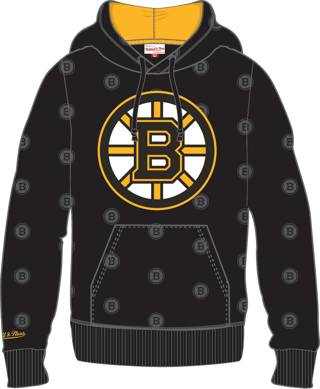 Boston Bruins Mitchell & Ness All Over Print Fleece Hoodie - Dynasty Sports & Framing 