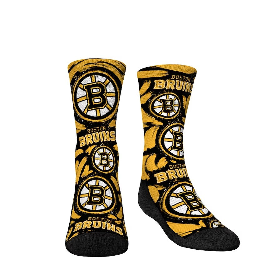 Boston Bruins Rock Em Socks Youth Allover Sketched Crew Socks - Dynasty Sports & Framing 