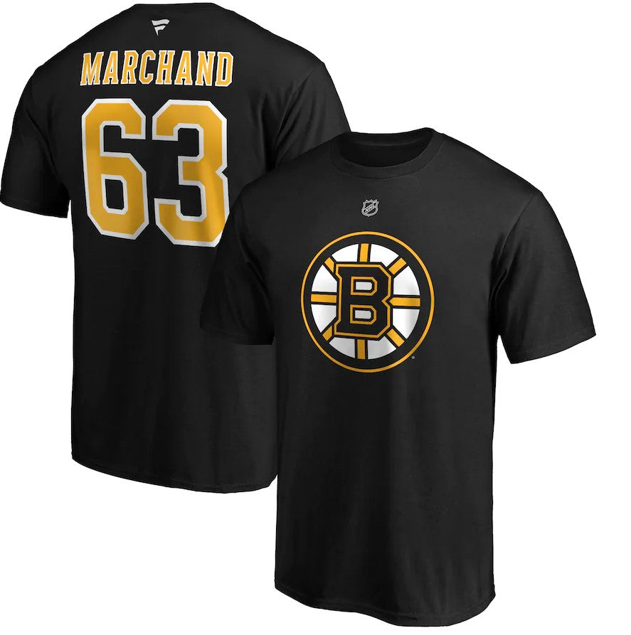 Brad Marchand Boston Bruins Authentic Player Name & Number T-Shirt - Black - Dynasty Sports & Framing 