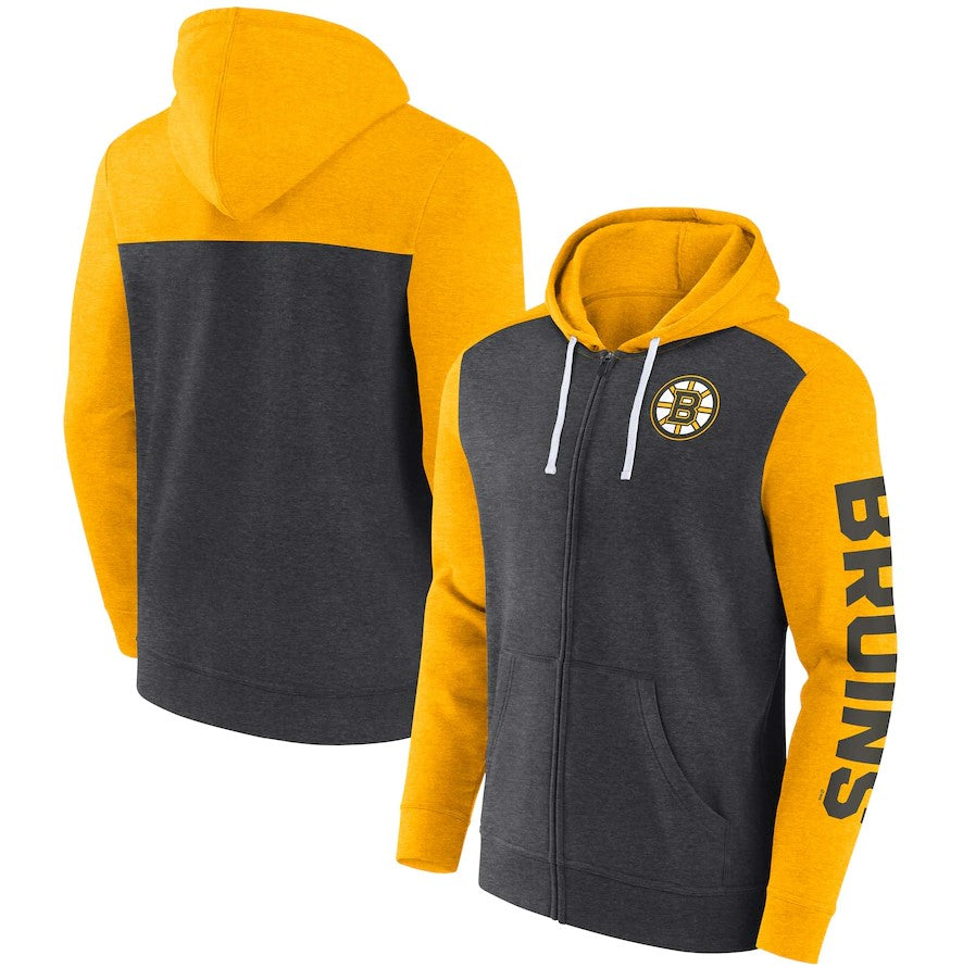 Boston Bruins Down and Distance Full-Zip Hoodie - Heather Charcoal - Dynasty Sports & Framing 