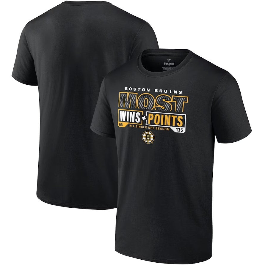 Boston Bruins Most Ever NHL Wins & Points T-Shirt - Black - Dynasty Sports & Framing 