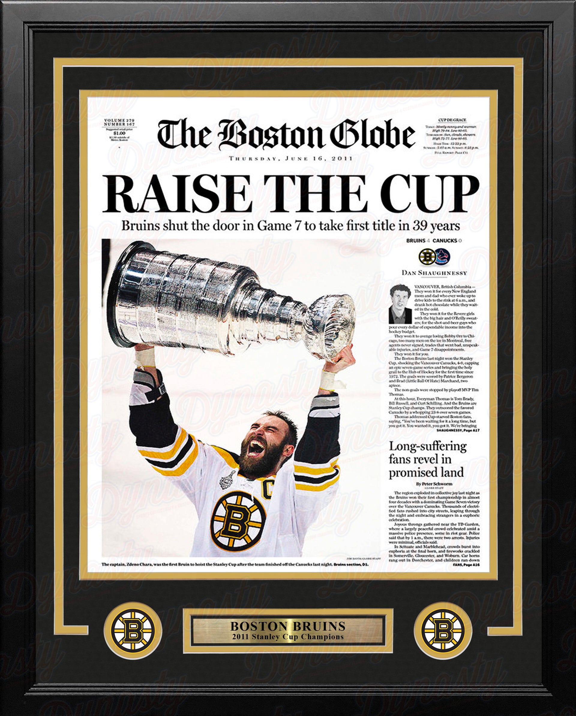 Boston Bruins 2011 Stanley Cup Champions Framed Boston Globe Photo - Dynasty Sports & Framing 