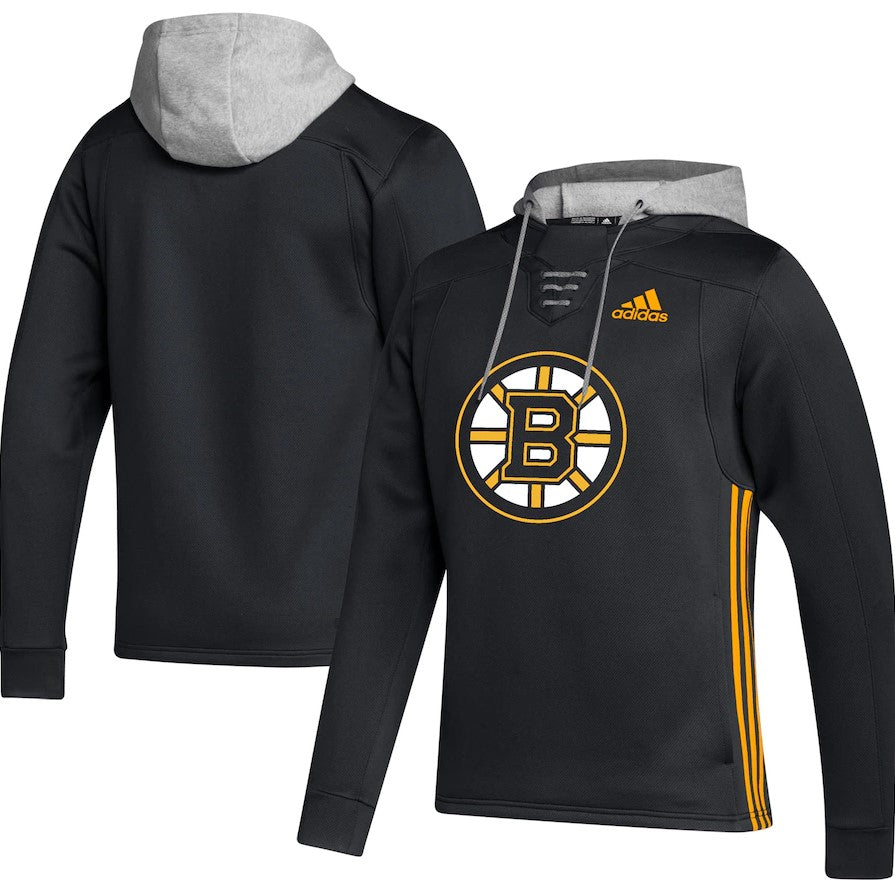 Boston Bruins Adidas Skate Lace Primeblue Team Pullover Hoodie - Black - Dynasty Sports & Framing 