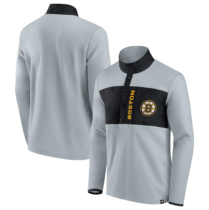 Boston Bruins Omni Polar Fleece Quarter-Snap Jacket - Gray/Black - Dynasty Sports & Framing 