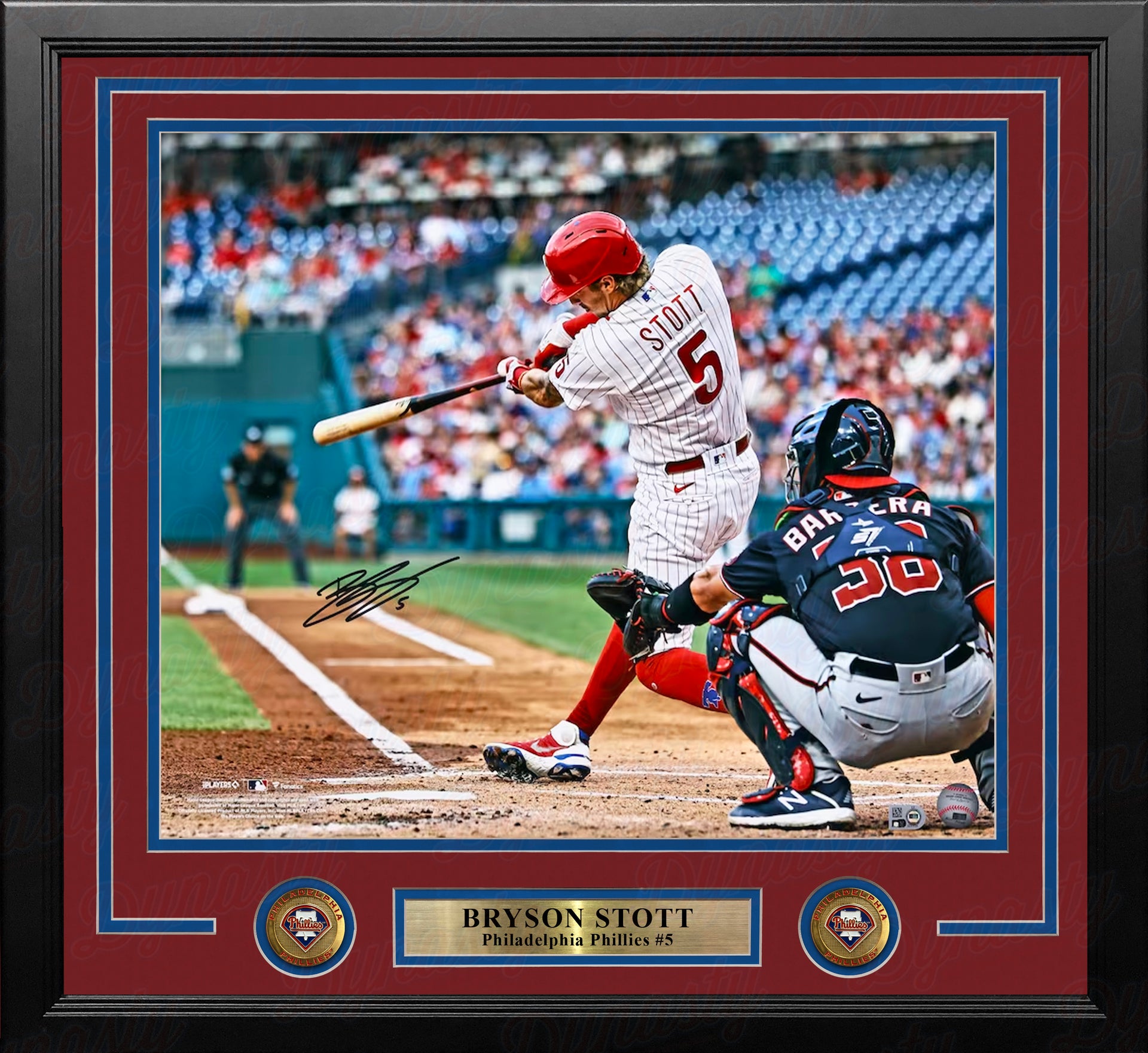 Bryson Stott Home Run Swing Philadelphia Phillies Autographed 16" x 20" Framed Baseball Photo - Dynasty Sports & Framing 