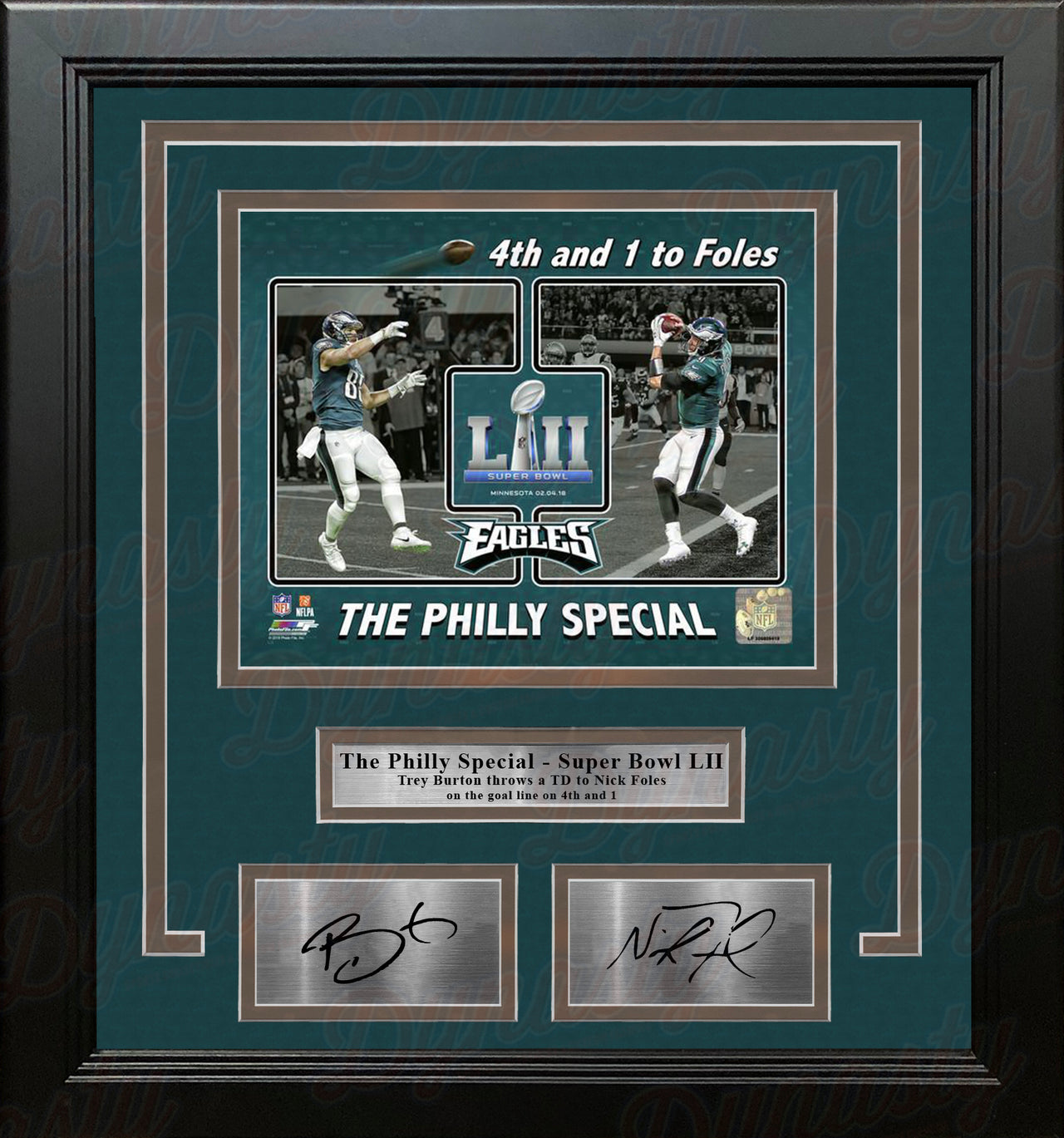 Trey Burton & Nick Foles Eagles Philly Special Collage 8x10 Framed Photo with Engraved Autographs - Dynasty Sports & Framing 