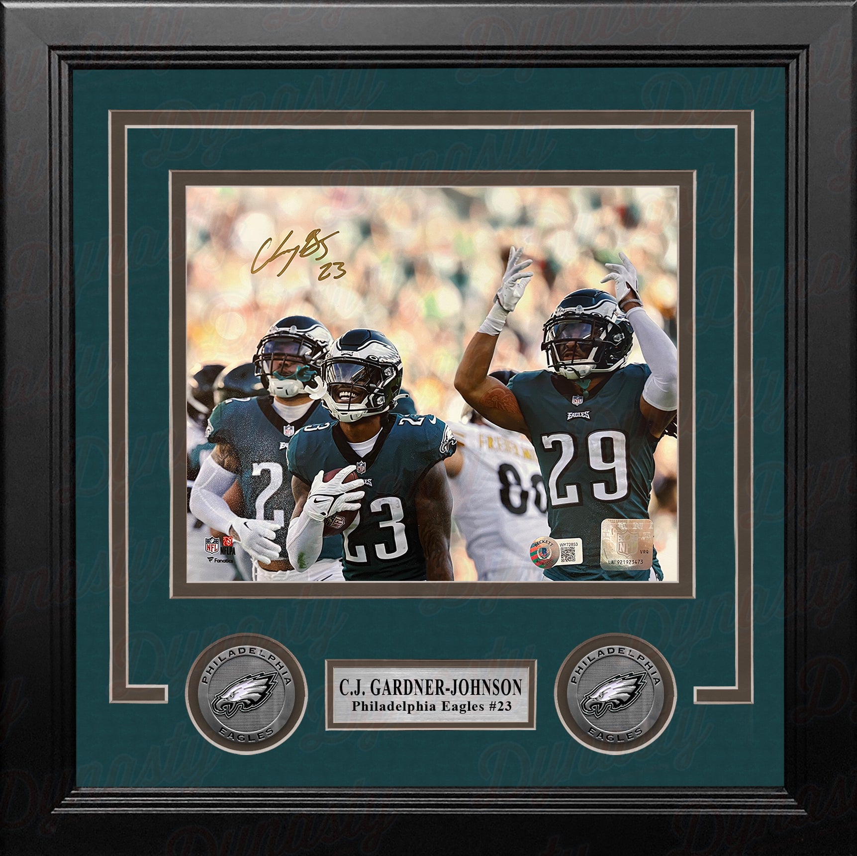 CJ Gardner-Johnson in Action Philadelphia Eagles Autographed 8" x 10" Framed Football Photo - Dynasty Sports & Framing 