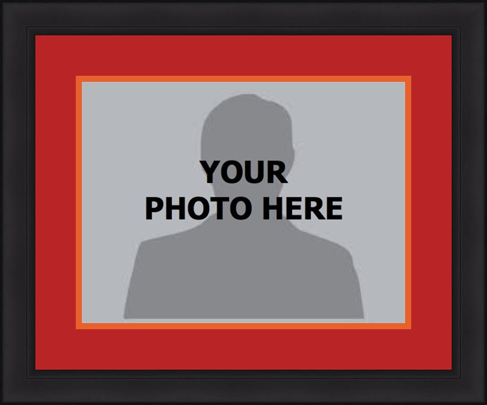 NHL Hockey Photo Picture Frame Kit - Calgary Flames (Red Matting, Orange Trim) - Dynasty Sports & Framing 