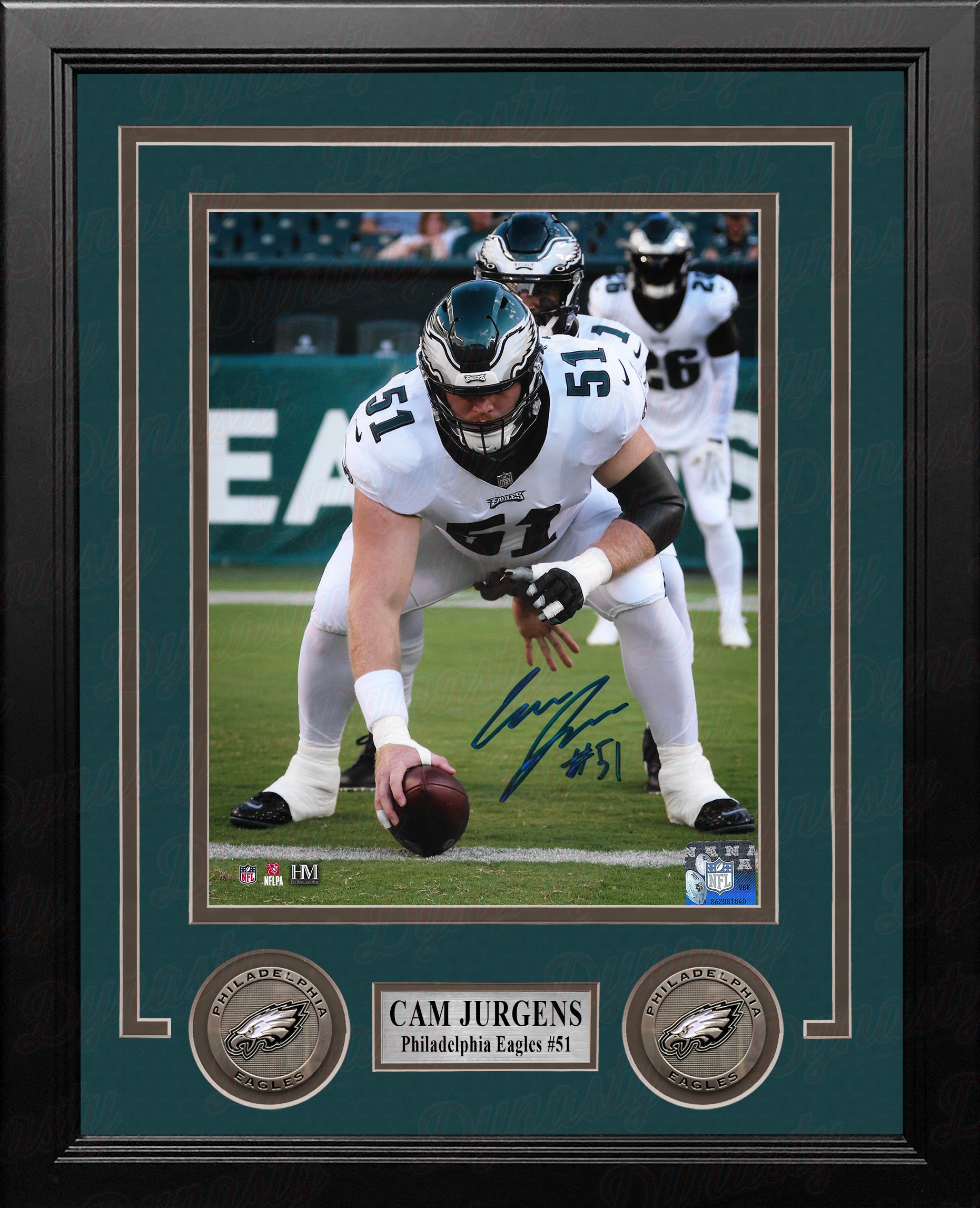 Cam Jurgens in Action Philadelphia Eagles Autographed 8" x 10" Framed Football Photo - Dynasty Sports & Framing 